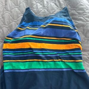 Lands' End Women's Striped Tankini Swim top- Blue, Green, Orange